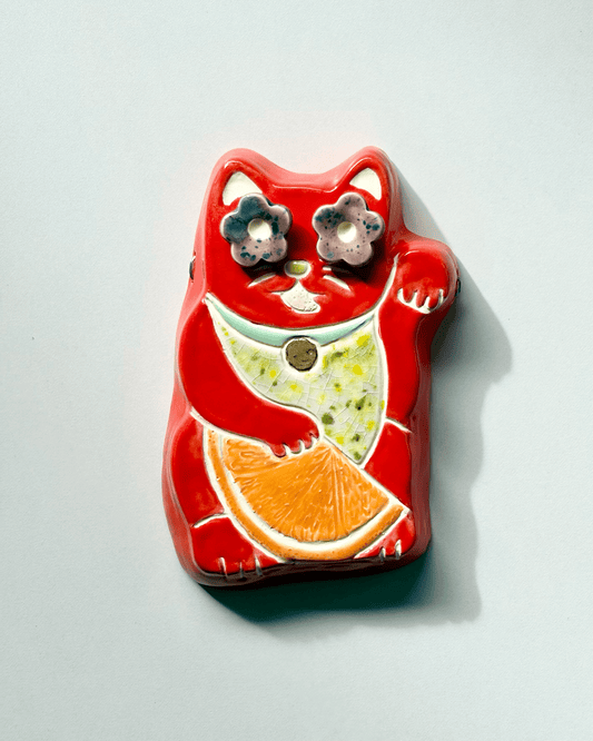 Lucky Cat Wall Hanging Orange