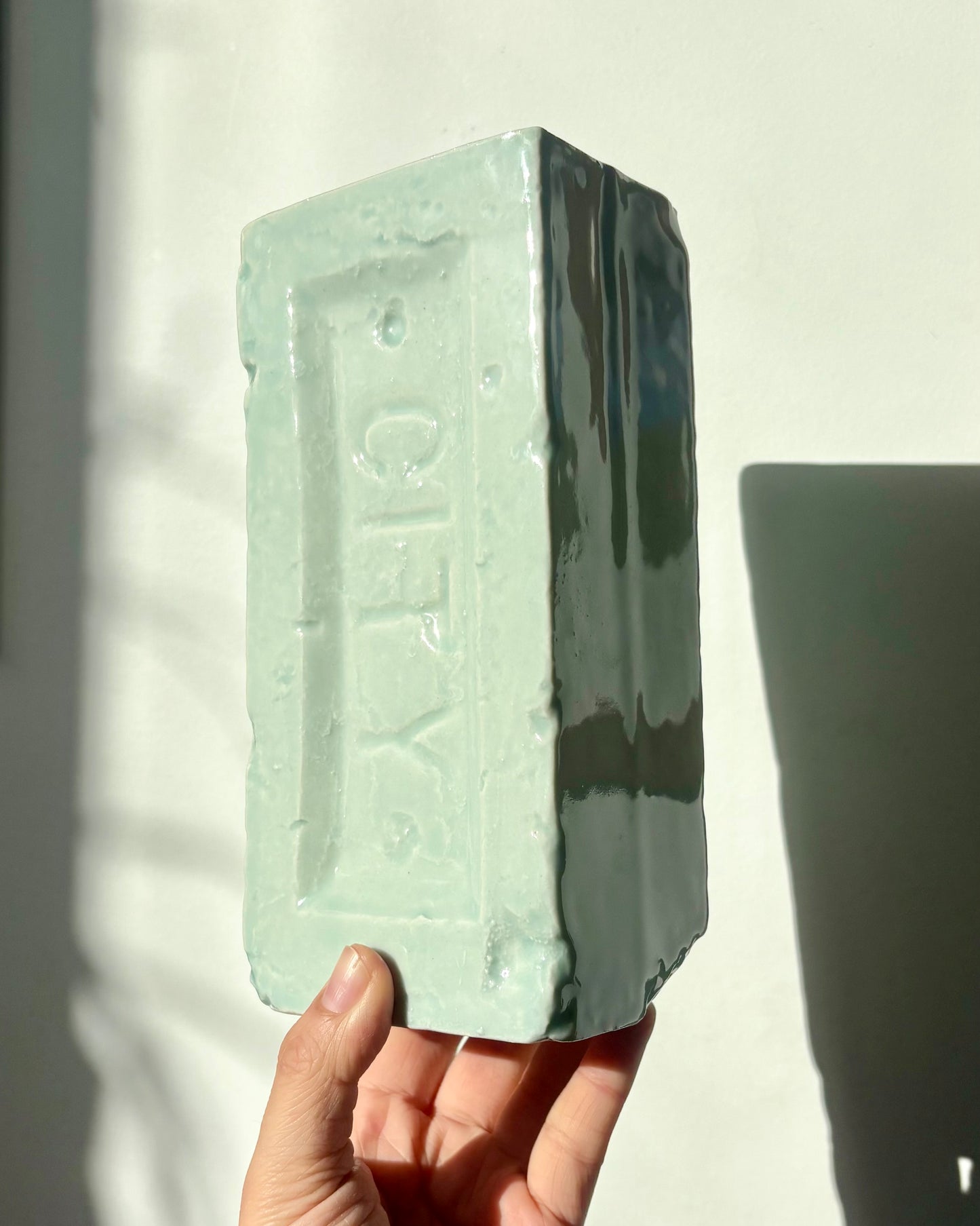 Pale Jade Ceramic Brick Vase