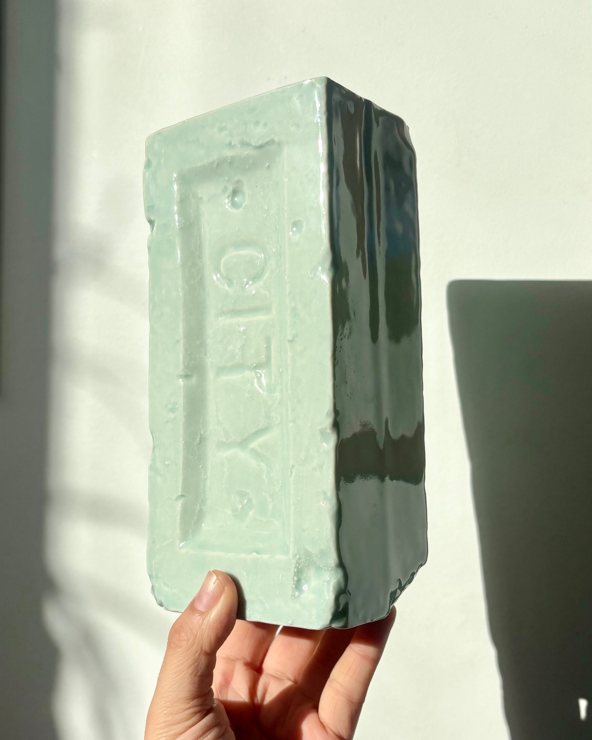Pale Jade Ceramic Brick Vase