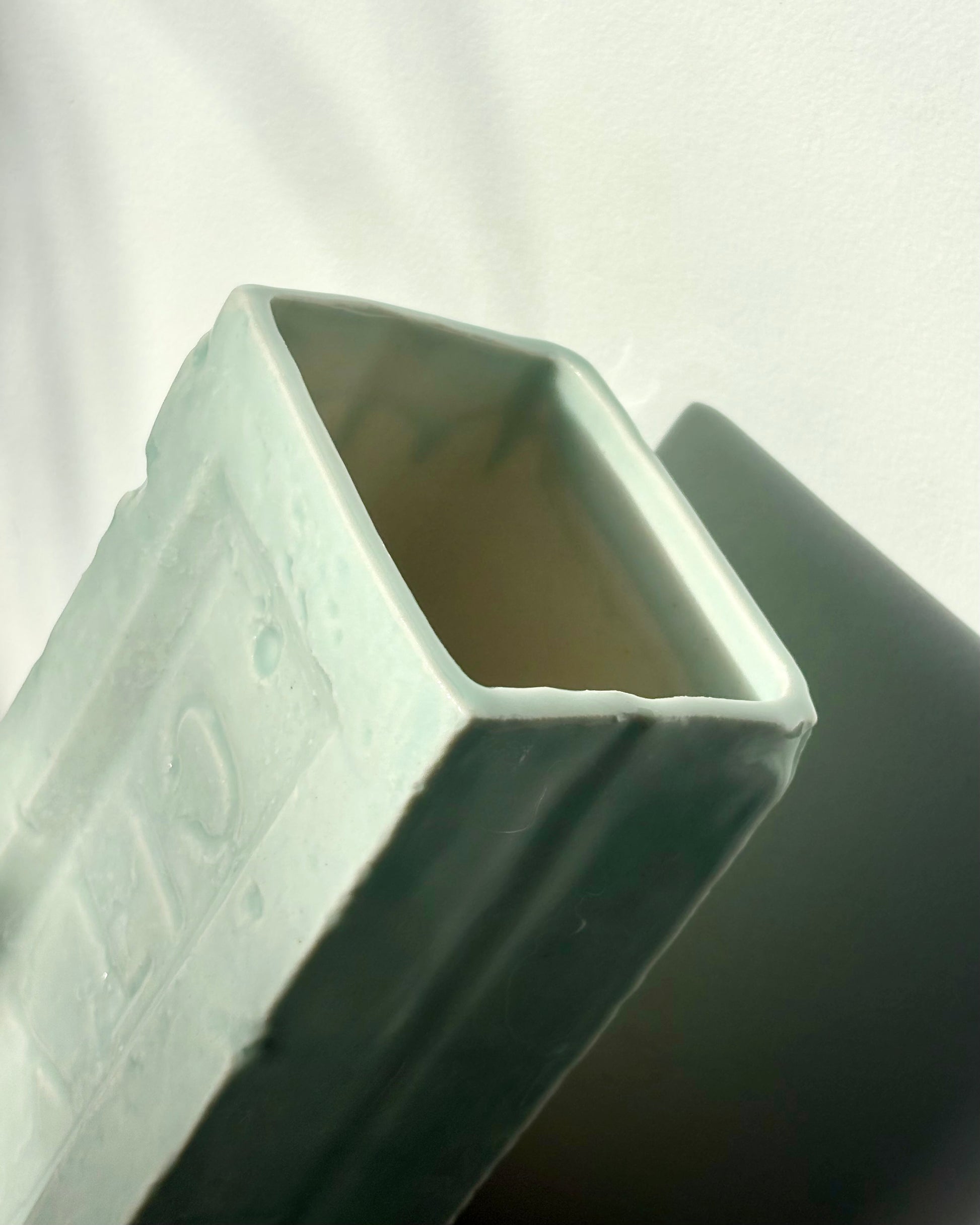 Close up top view of Pale Jade Ceramic Brick Vase